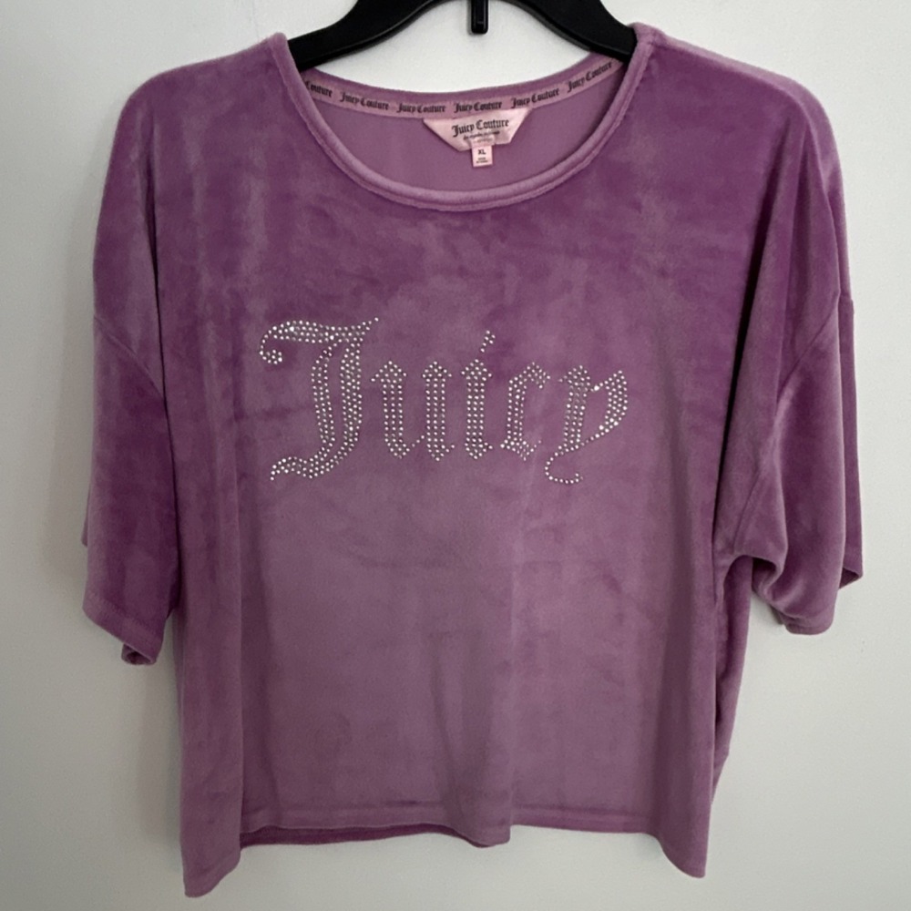 Juicy Couture Purple Velour Top Rhinestone Logo XL 9130-47 Women's‎